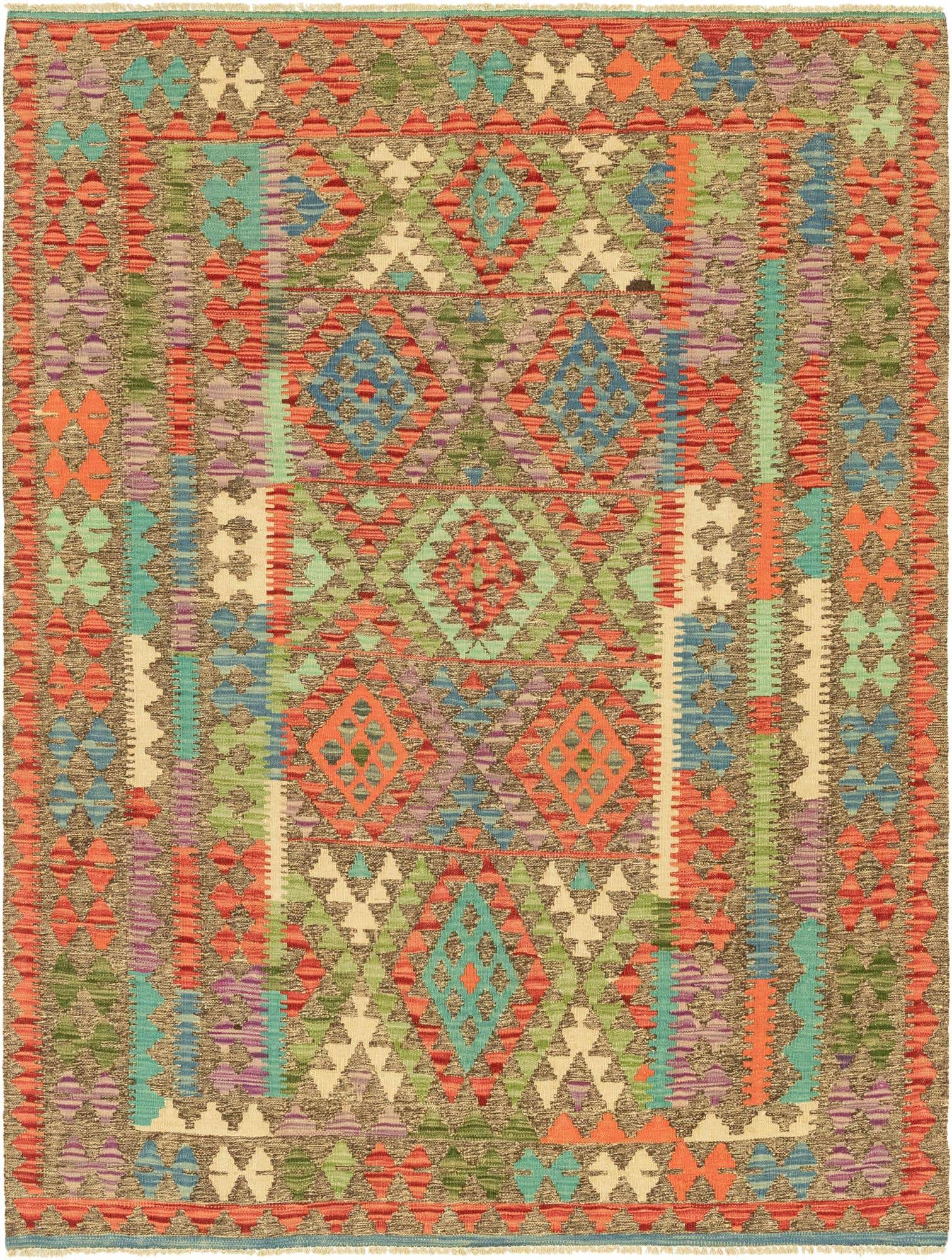 5' x 6' 6 Hand Woven Kilim Maymana Wool Rug