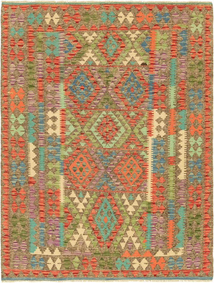 5' x 6' 6 Hand Woven Kilim Maymana Wool Rug