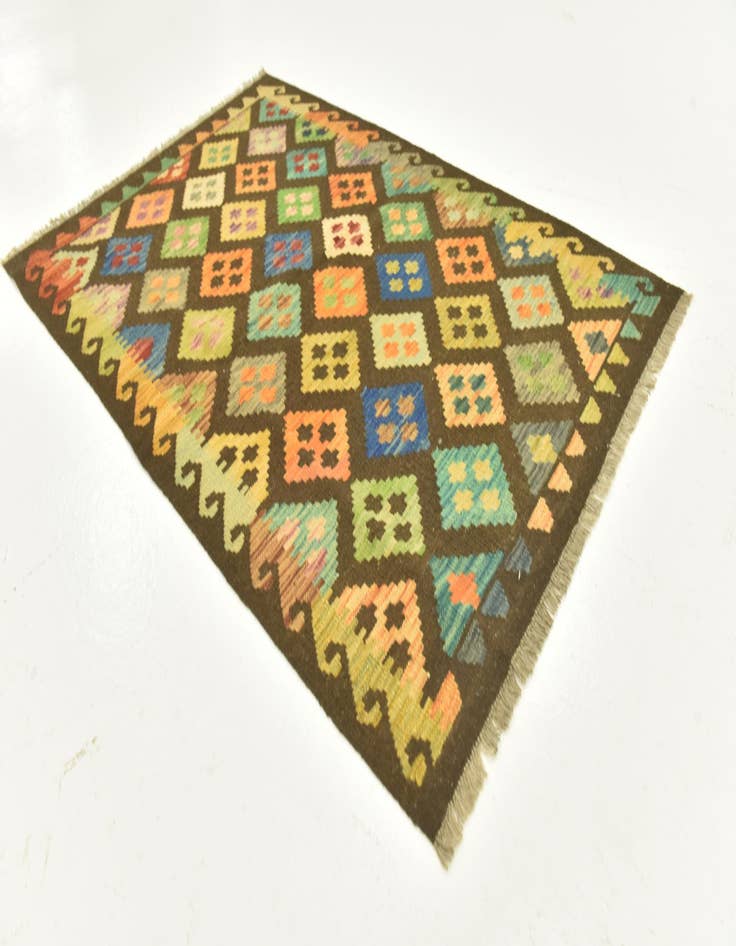 Detail image of 3' 5 x 5'  Hand Woven Kilim Maymana Wool Rug