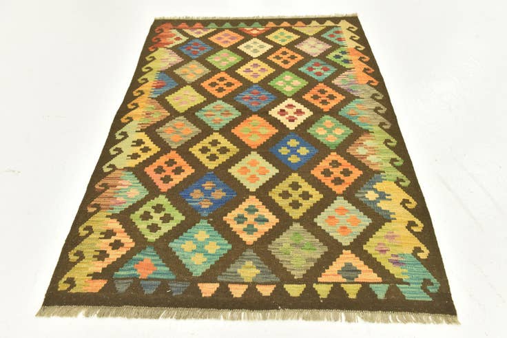 Detail image of 3' 5 x 5' Hand Woven Kilim Maymana Wool Rug