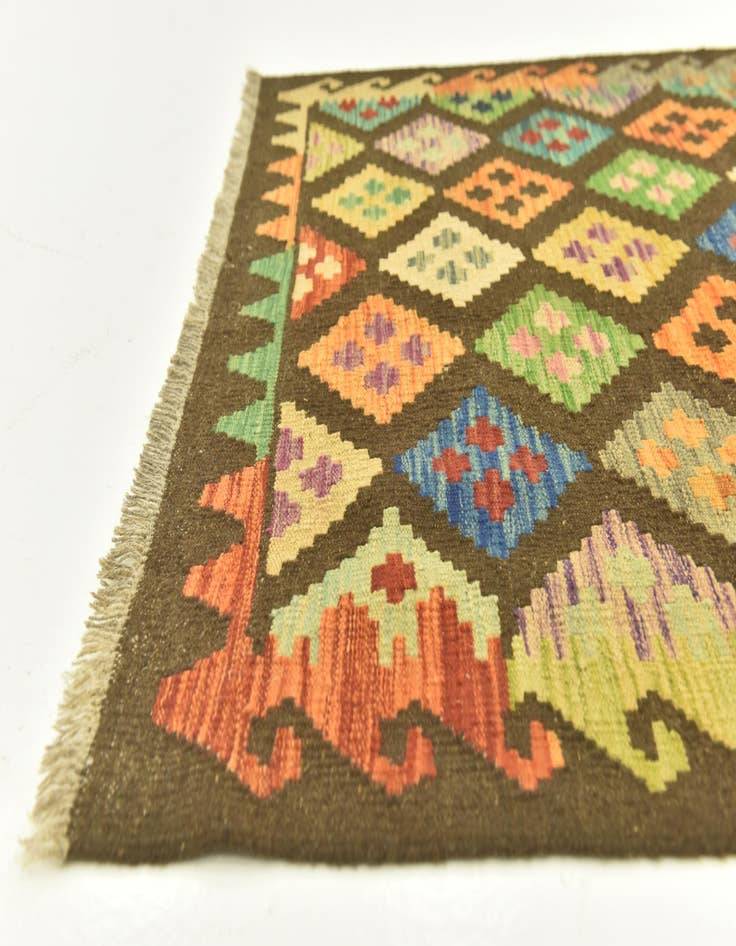 Detail image of 3' 5 x 5'  Hand Woven Kilim Maymana Wool Rug
