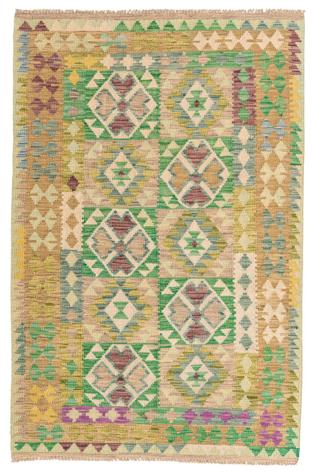 3' 9 x 5' 9 Hand Woven Kilim Maymana Wool Rug