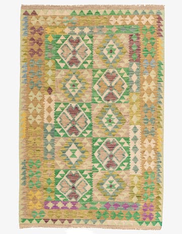 3' 9 x 5' 9 Hand Woven Kilim Maymana Wool Rug