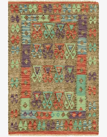 2' 8 x 4' 2 Hand Woven Kilim Maymana Wool Rug