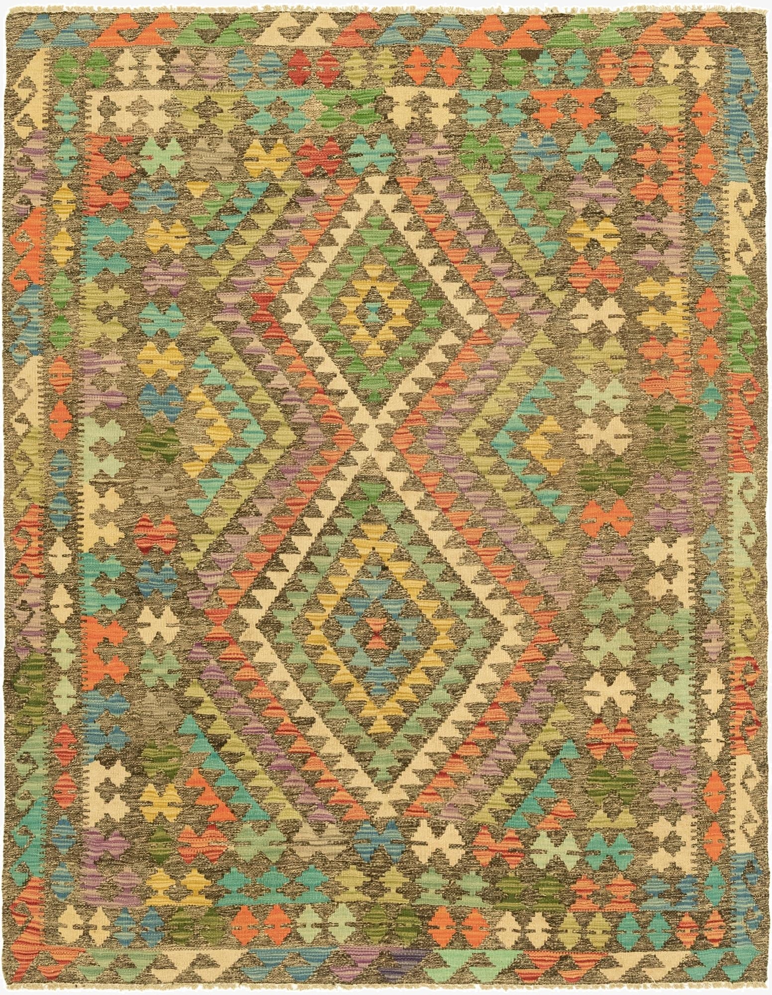 4' 10 x 6' 4  Hand Woven Kilim Maymana Wool Rug