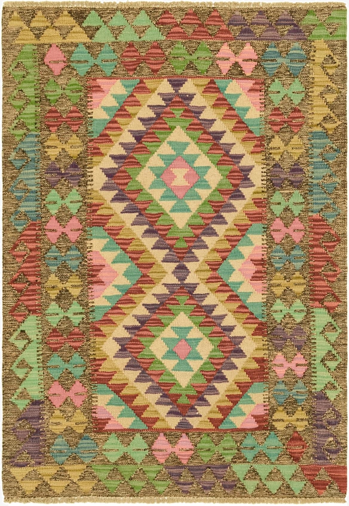 2' 8 x 4'  Hand Woven Kilim Maymana Wool Rug