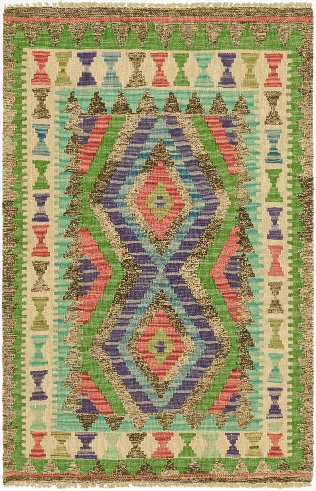 2' 7 x 4'  Hand Woven Kilim Maymana Wool Rug