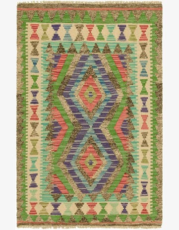2' 7 x 4' Hand Woven Kilim Maymana Wool Rug