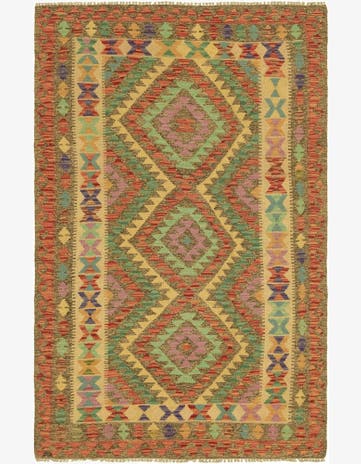4' x 6' 4 Hand Woven Kilim Maymana Wool Rug