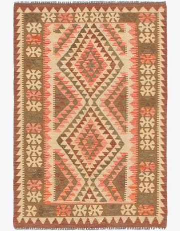 3' 3 x 4' 10 Hand Woven Kilim Maymana Wool Rug