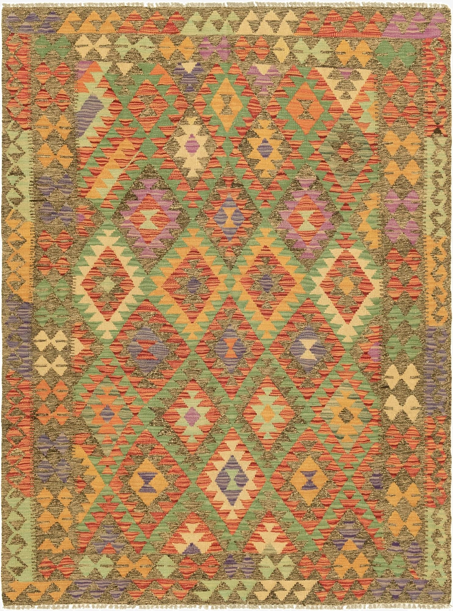 4' 10 x 6' 5  Hand Woven Kilim Maymana Wool Rug