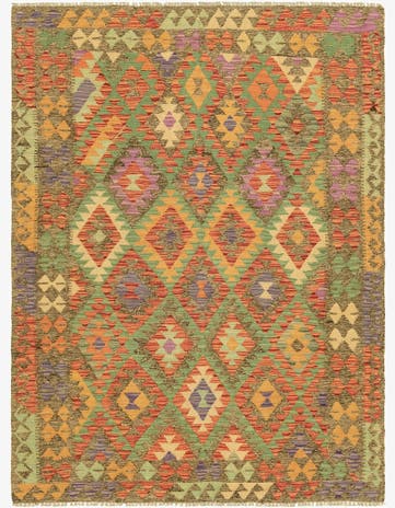 4' 10 x 6' 5 Hand Woven Kilim Maymana Wool Rug