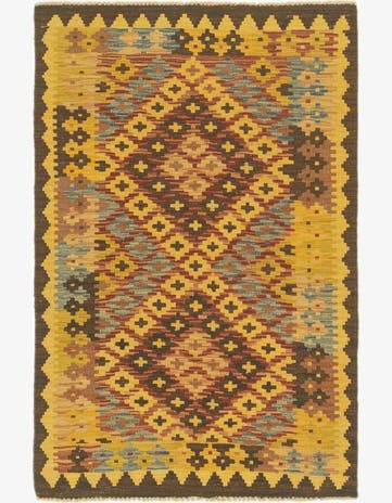 2' 9 x 4' 3 Hand Woven Kilim Maymana Wool Rug