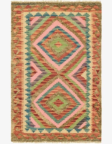 2' 7 x 4' 1 Hand Woven Kilim Maymana Wool Rug