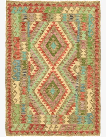 4' 2 x 5' 9 Hand Woven Kilim Maymana Wool Rug