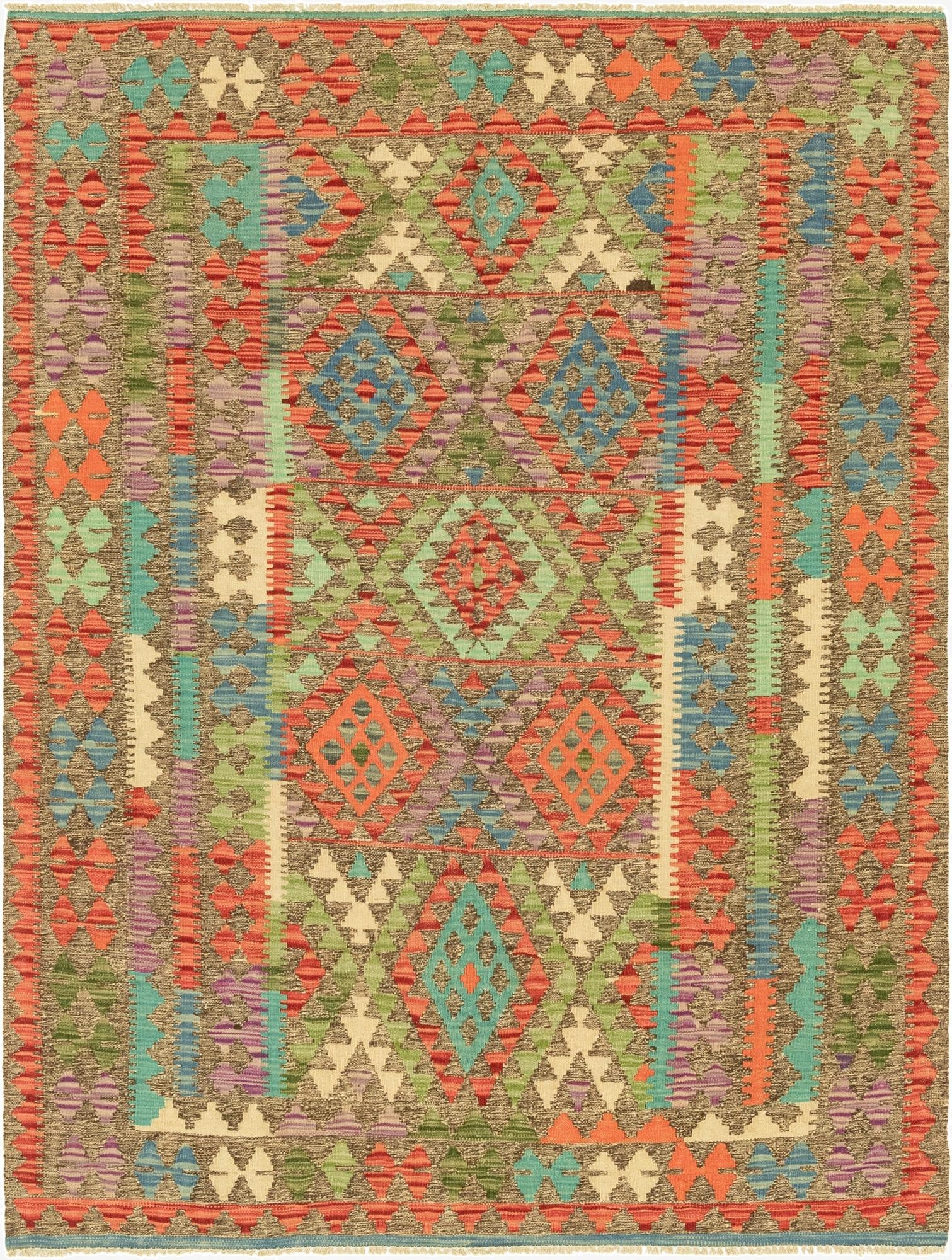5' x 6' 6  Hand Woven Kilim Maymana Wool Rug