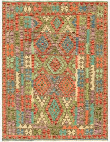 5' x 6' 6 Hand Woven Kilim Maymana Wool Rug