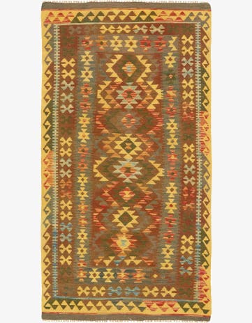 3' 4 x 6' 6 Hand Woven Kilim Maymana Wool Rug