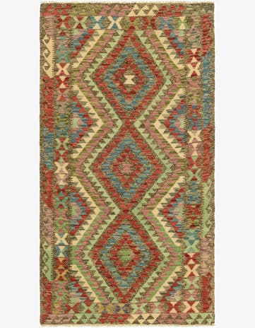 3' 4 x 6' 3 Hand Woven Kilim Maymana Wool Rug