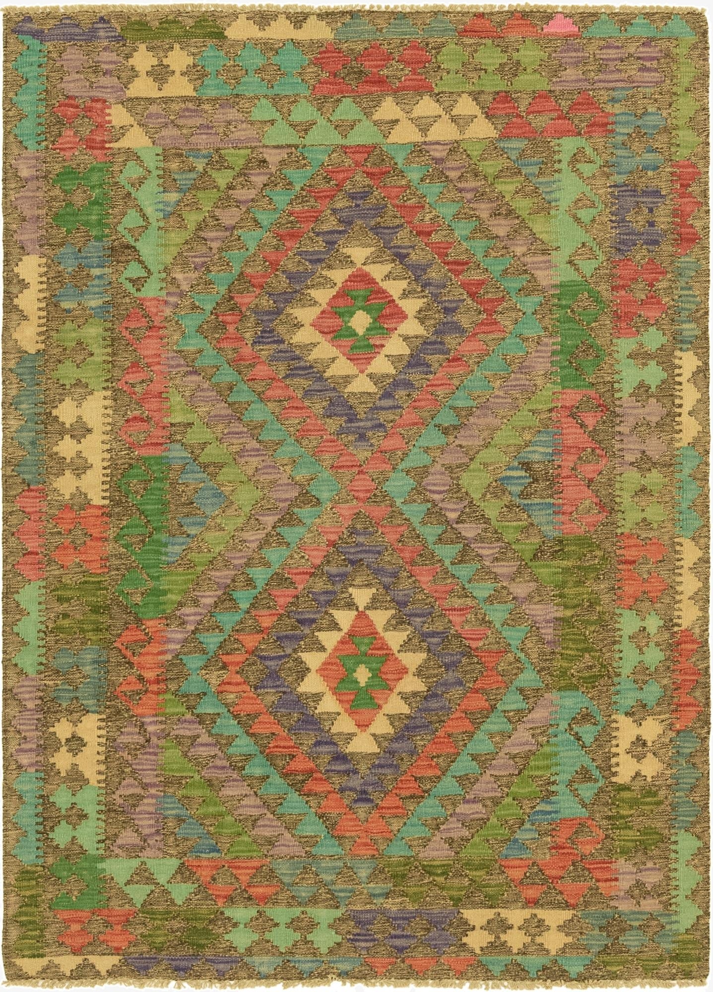 4' x 5' 7  Hand Woven Kilim Maymana Wool Rug