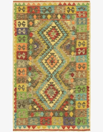 3' 8 x 6' 3 Hand Woven Kilim Maymana Wool Rug