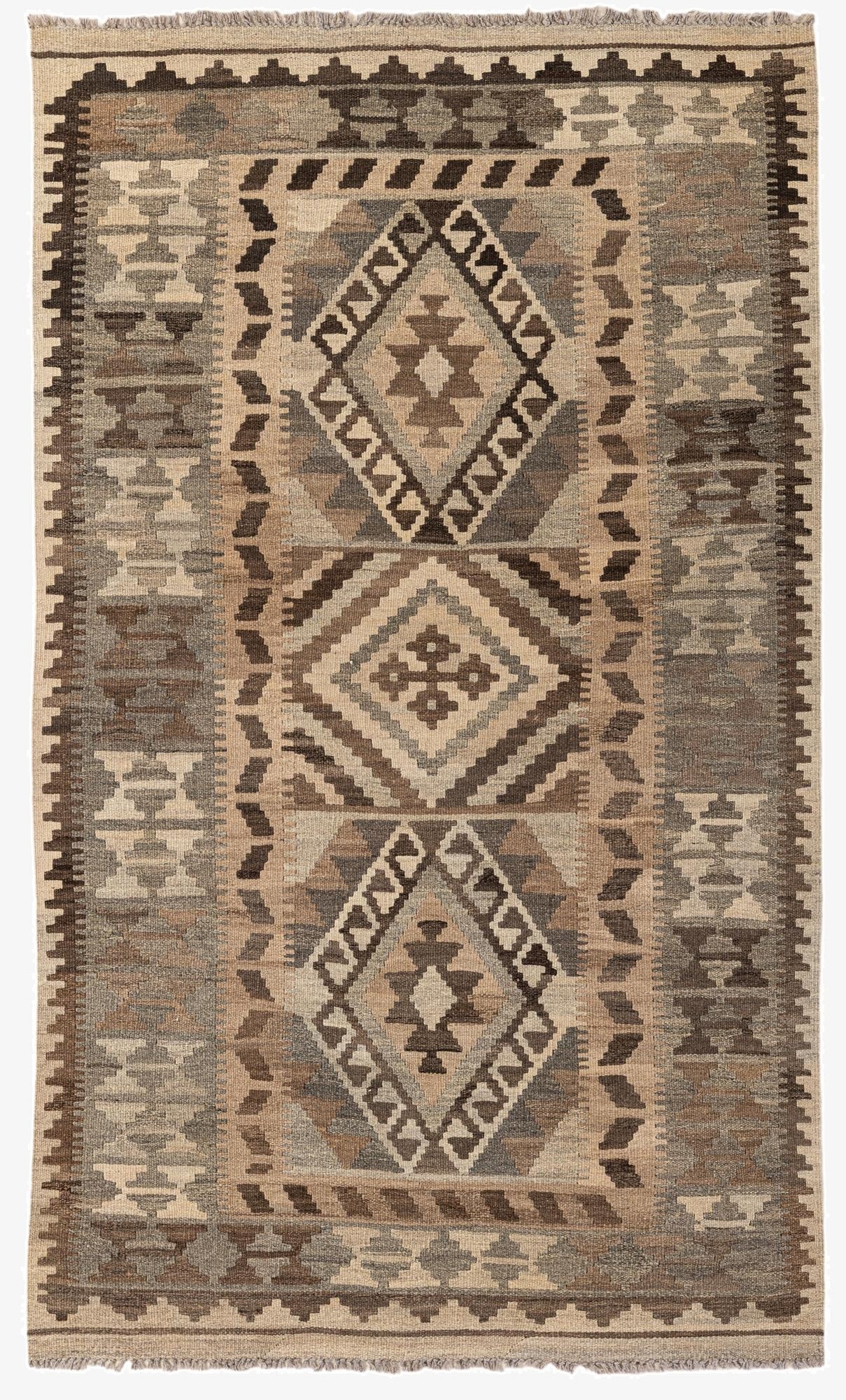 3' 11 x 6' 9  Hand Woven Kilim Maymana Wool Rug
