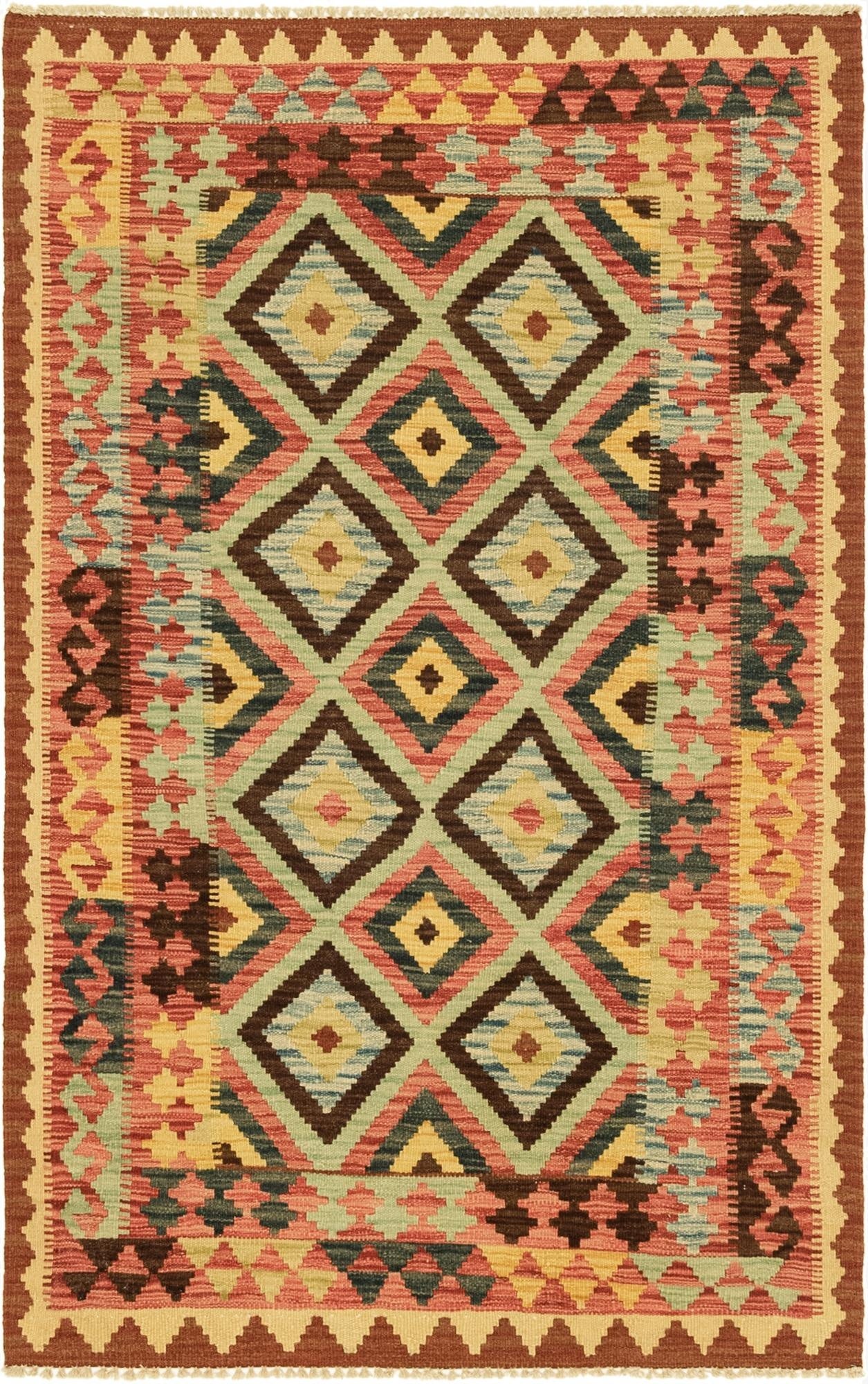 3' 4 x 5' 4  Hand Woven Kilim Maymana Wool Rug