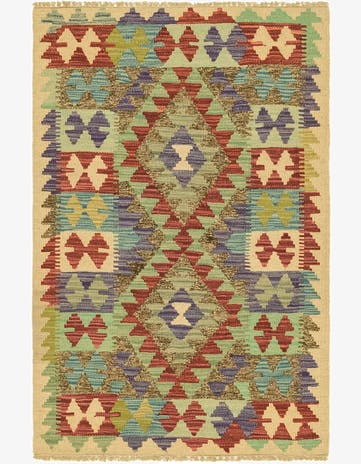2' 7 x 4' Hand Woven Kilim Maymana Wool Rug