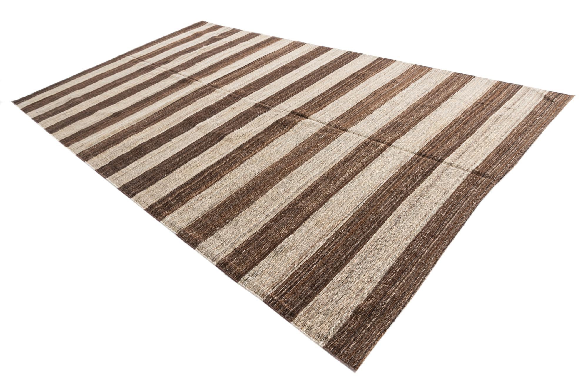 6' 8 x 11' 9 Hand Woven Kilim Modern Wool Rug