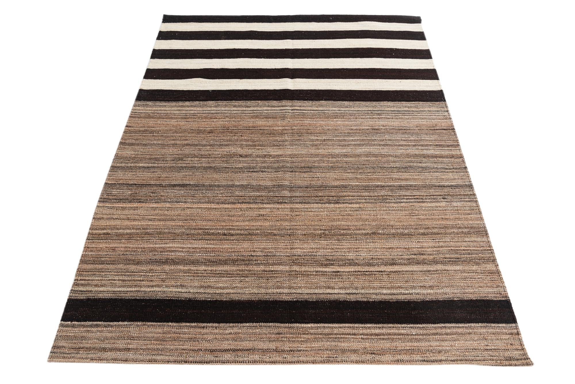 4' 5 x 5' 10 Hand Woven Kilim Modern Wool Rug
