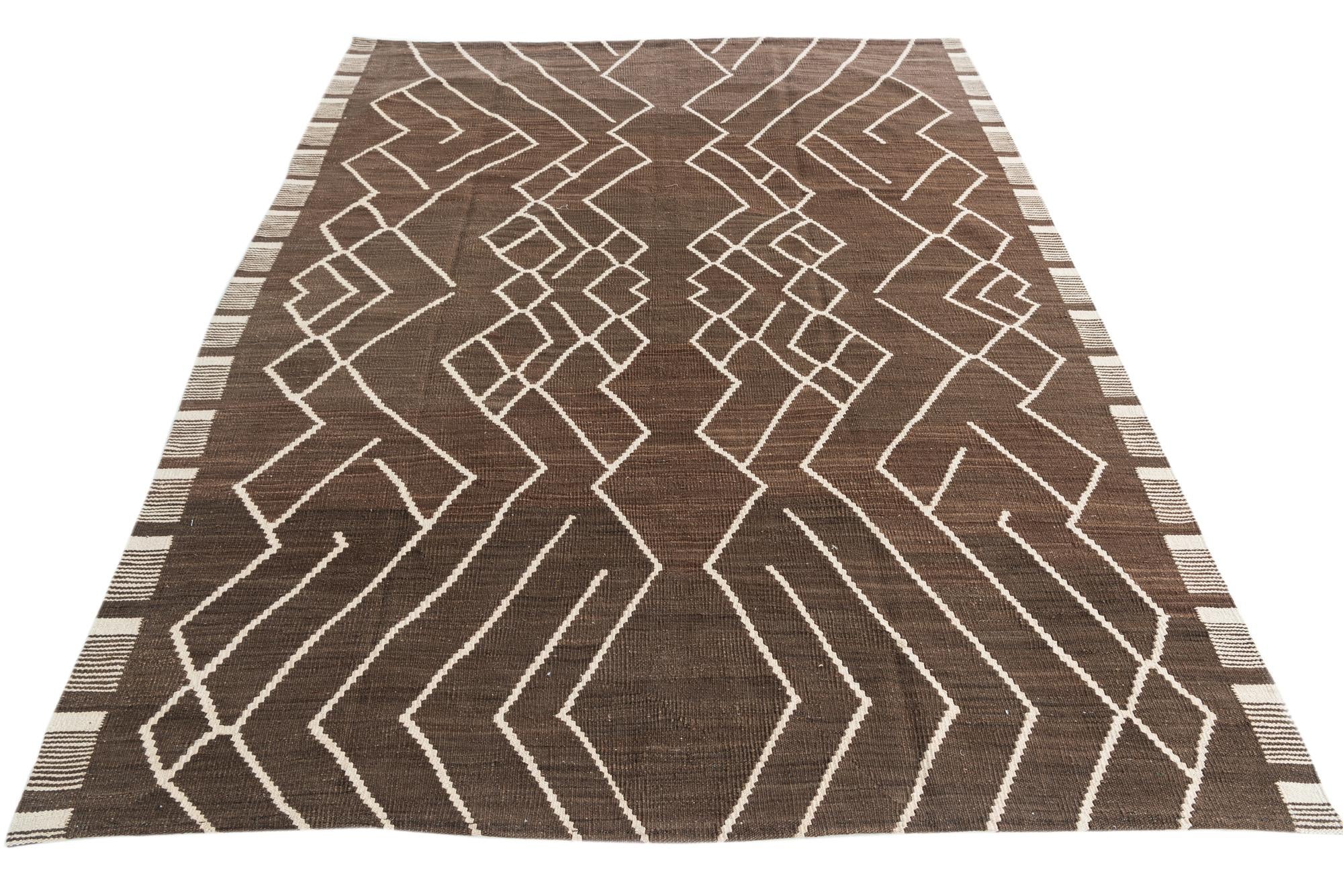 6' 3 x 7' 9 Hand Woven Kilim Modern Wool Rug