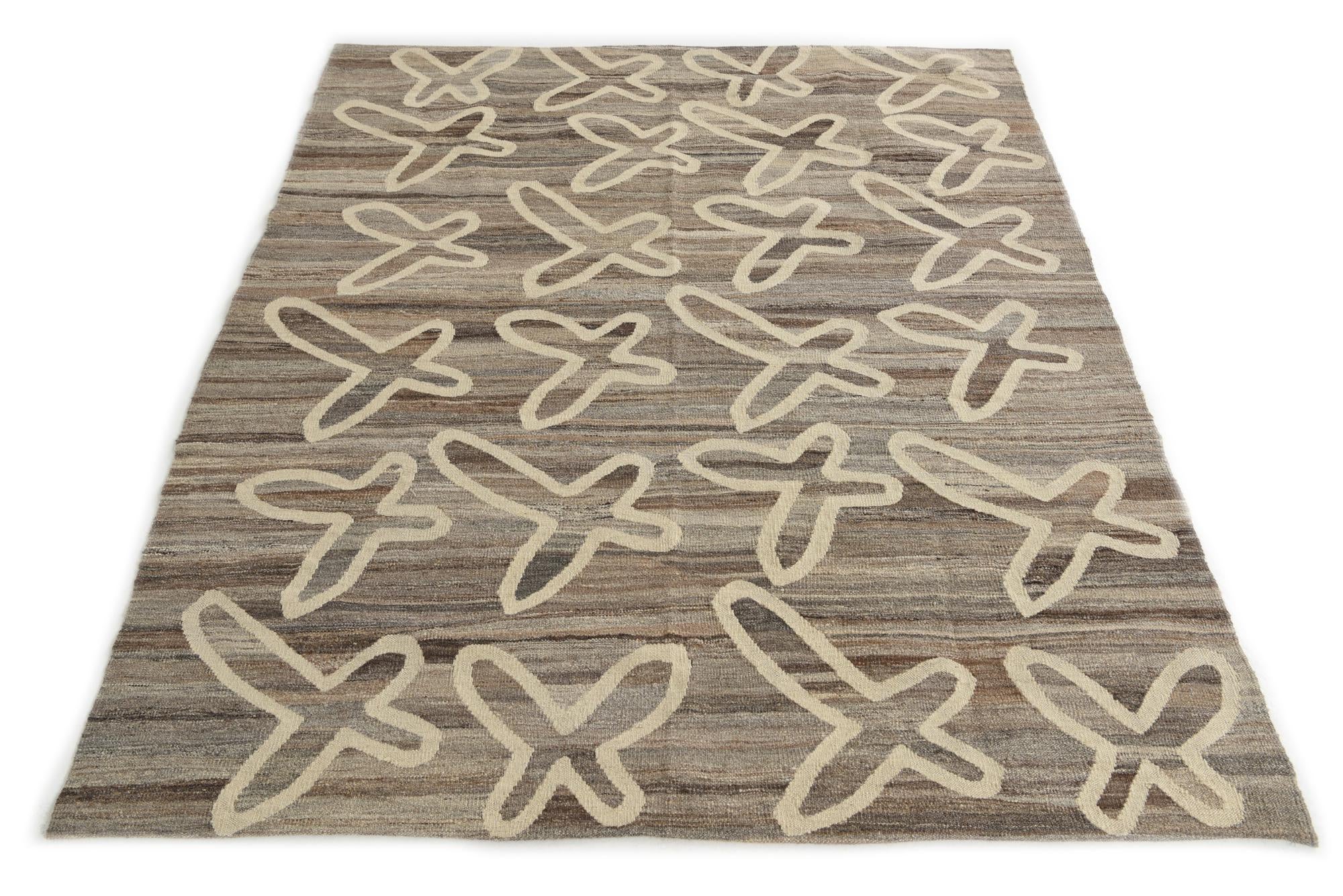 5' 3 x 6' 4 Hand Woven Kilim Modern Wool Rug
