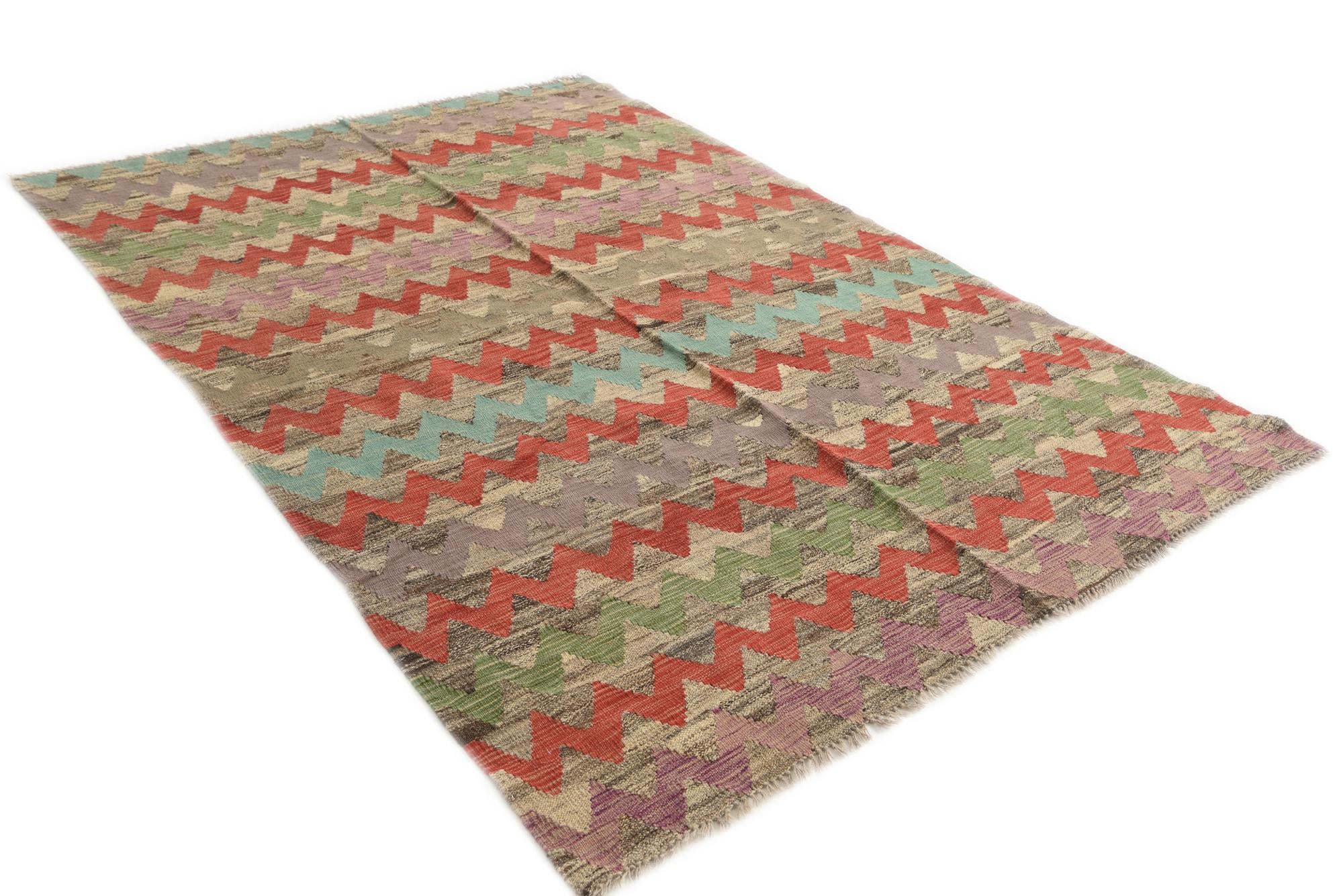 5' 5 x 7' 6 Hand Woven Kilim Modern Wool Rug