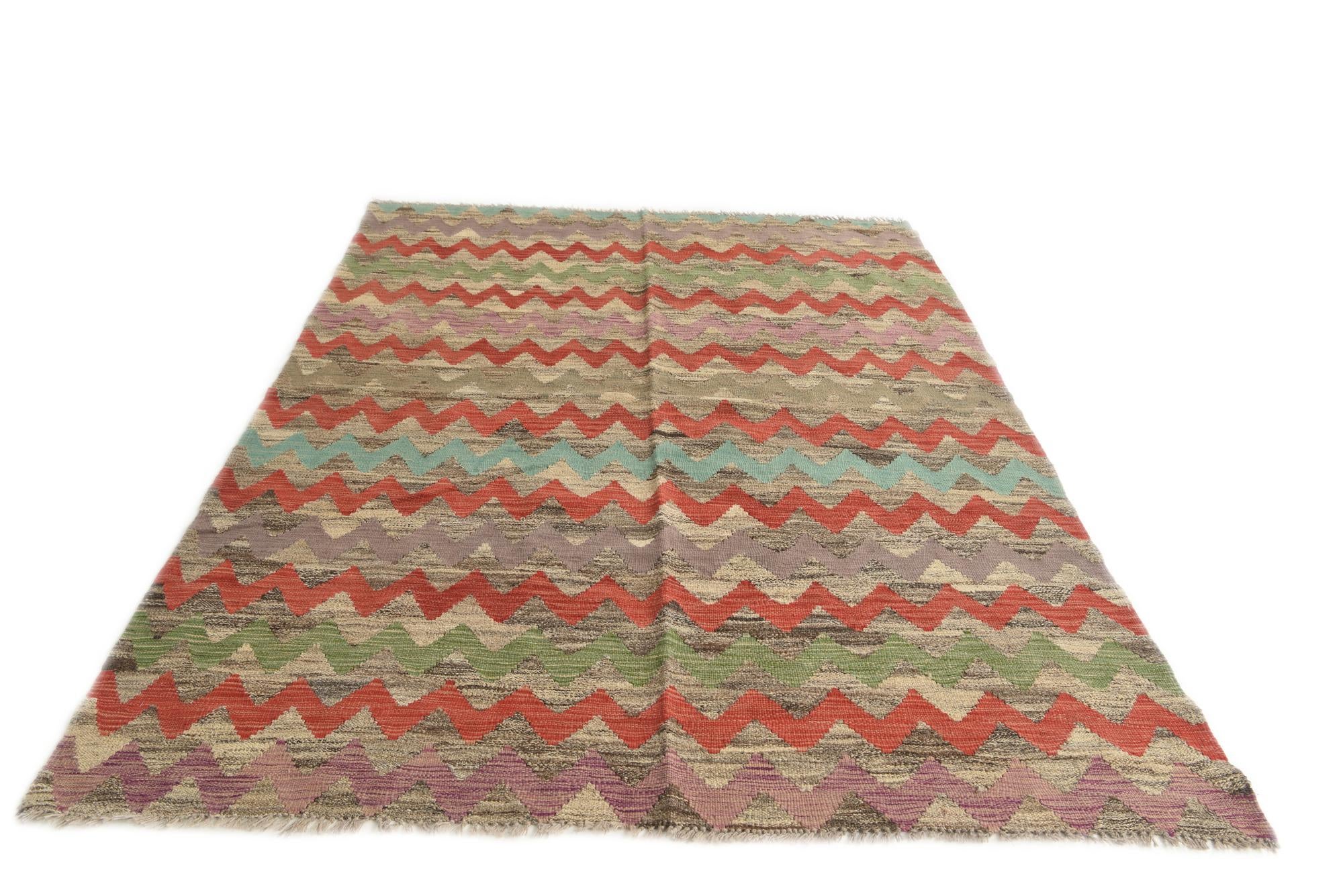 5' 5 x 7' 6 Hand Woven Kilim Modern Wool Rug