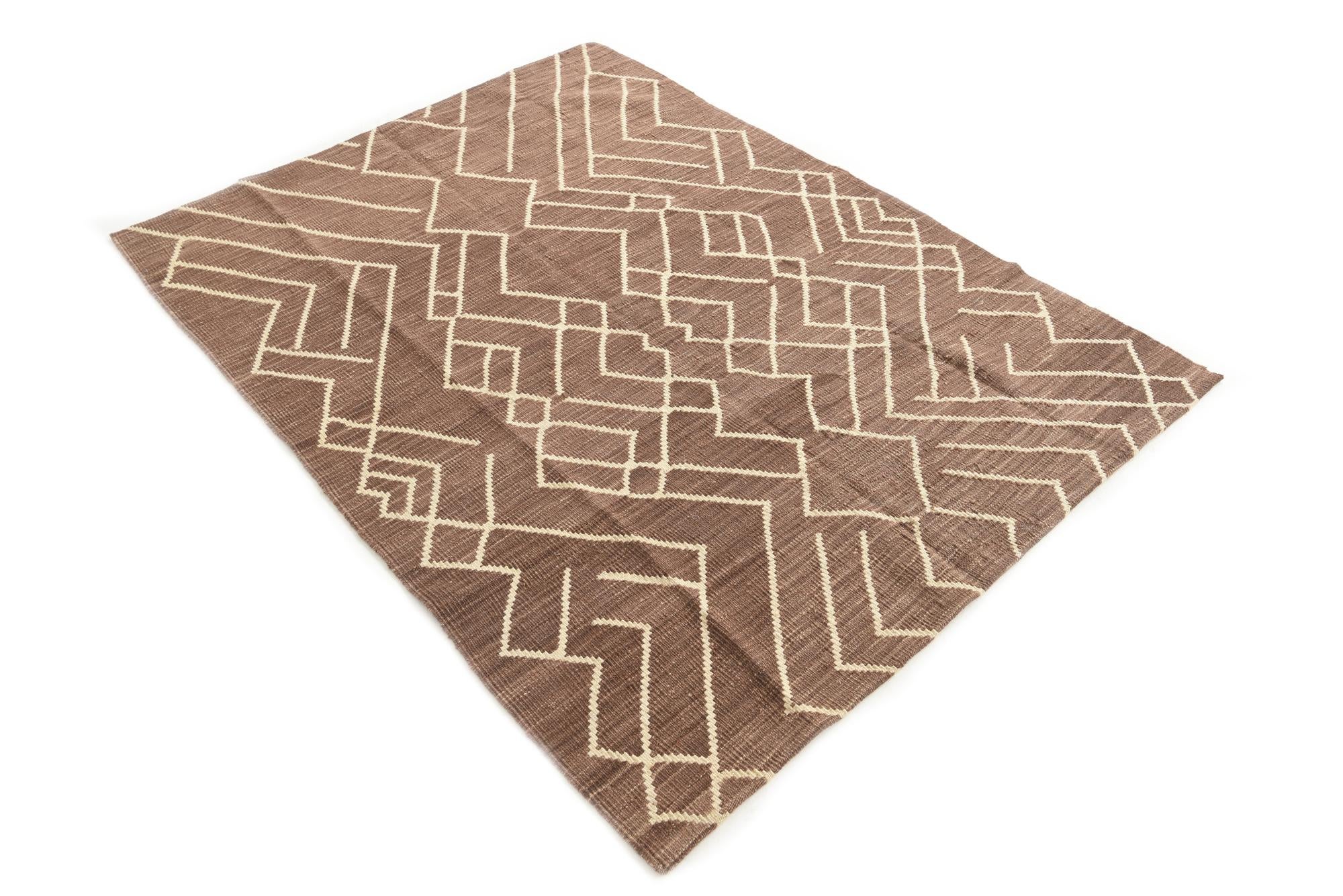 4' 4 x 6' Hand Woven Kilim Modern Wool Rug