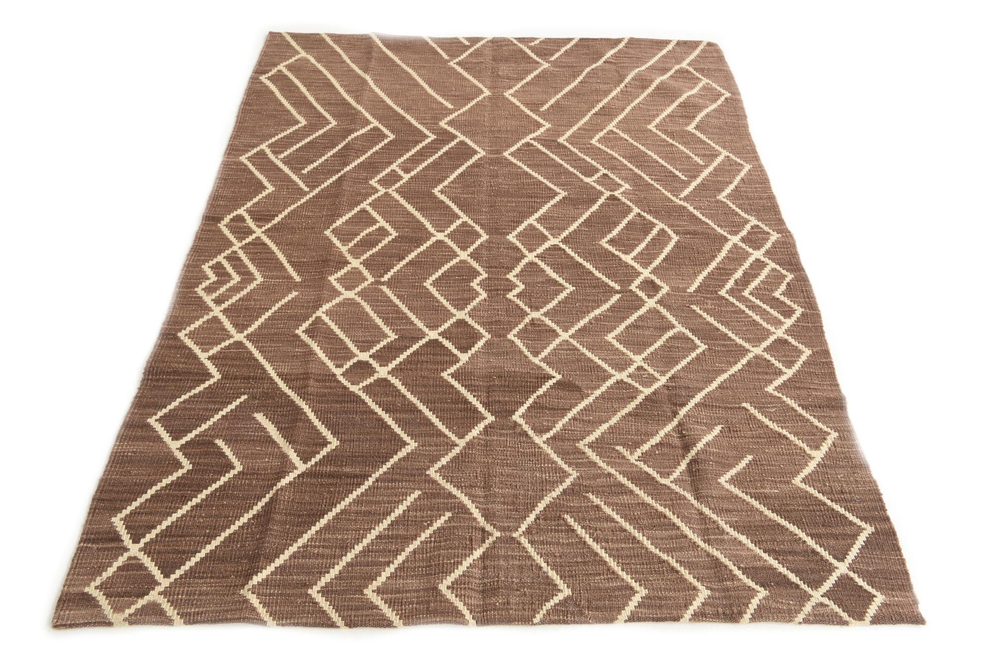 4' 4 x 6' Hand Woven Kilim Modern Wool Rug
