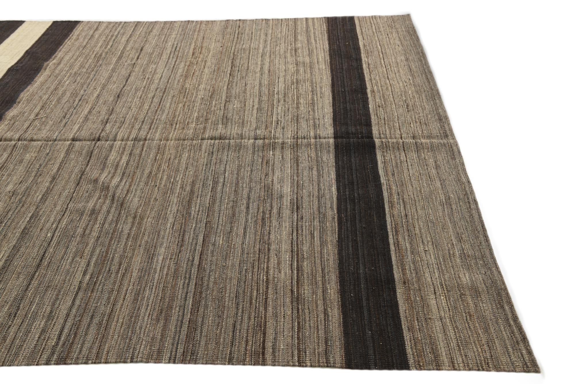 6' 9 x 9' 8 Hand Woven Kilim Modern Wool Rug