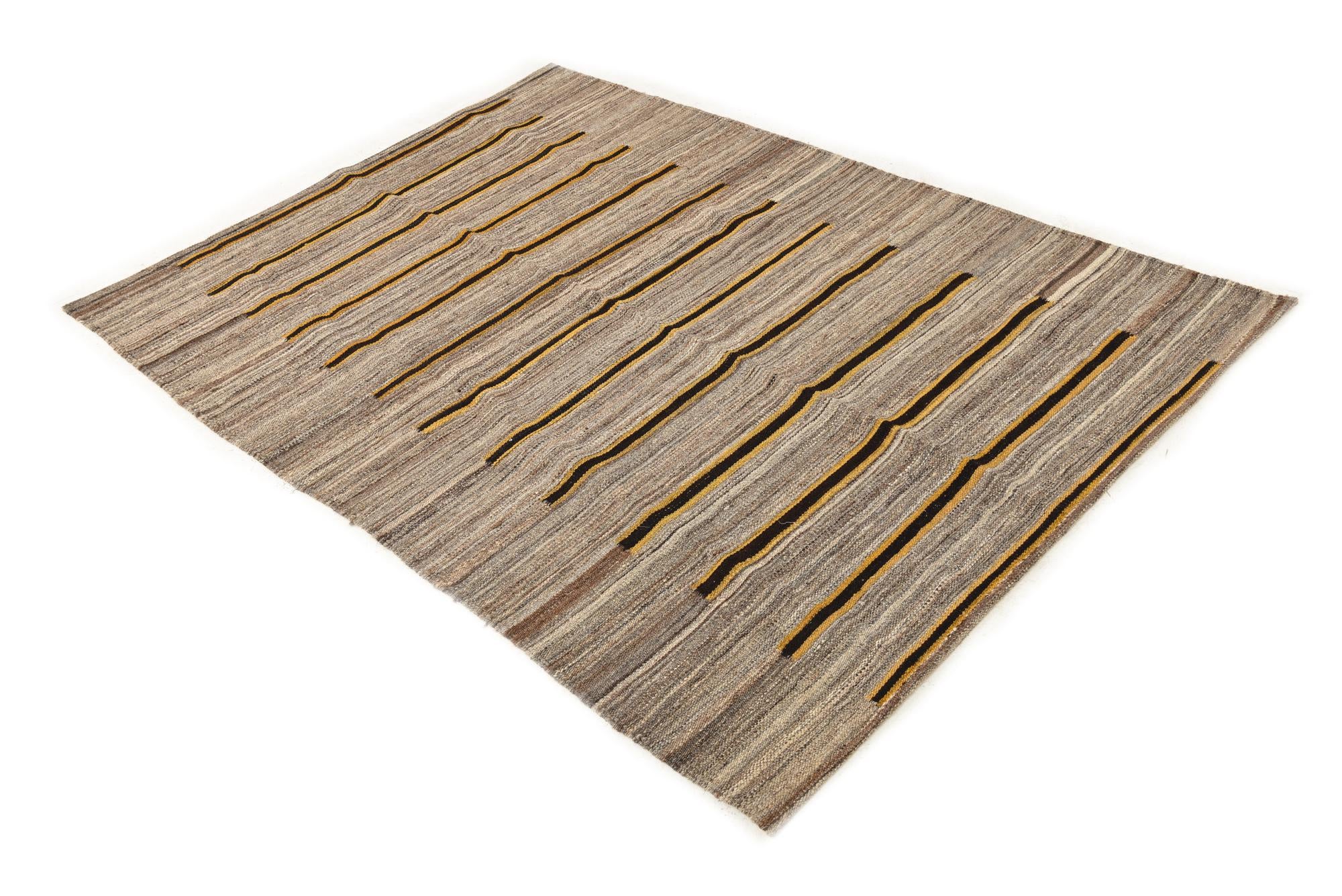 4' 2 x 5' 10 Hand Woven Kilim Modern Wool Rug