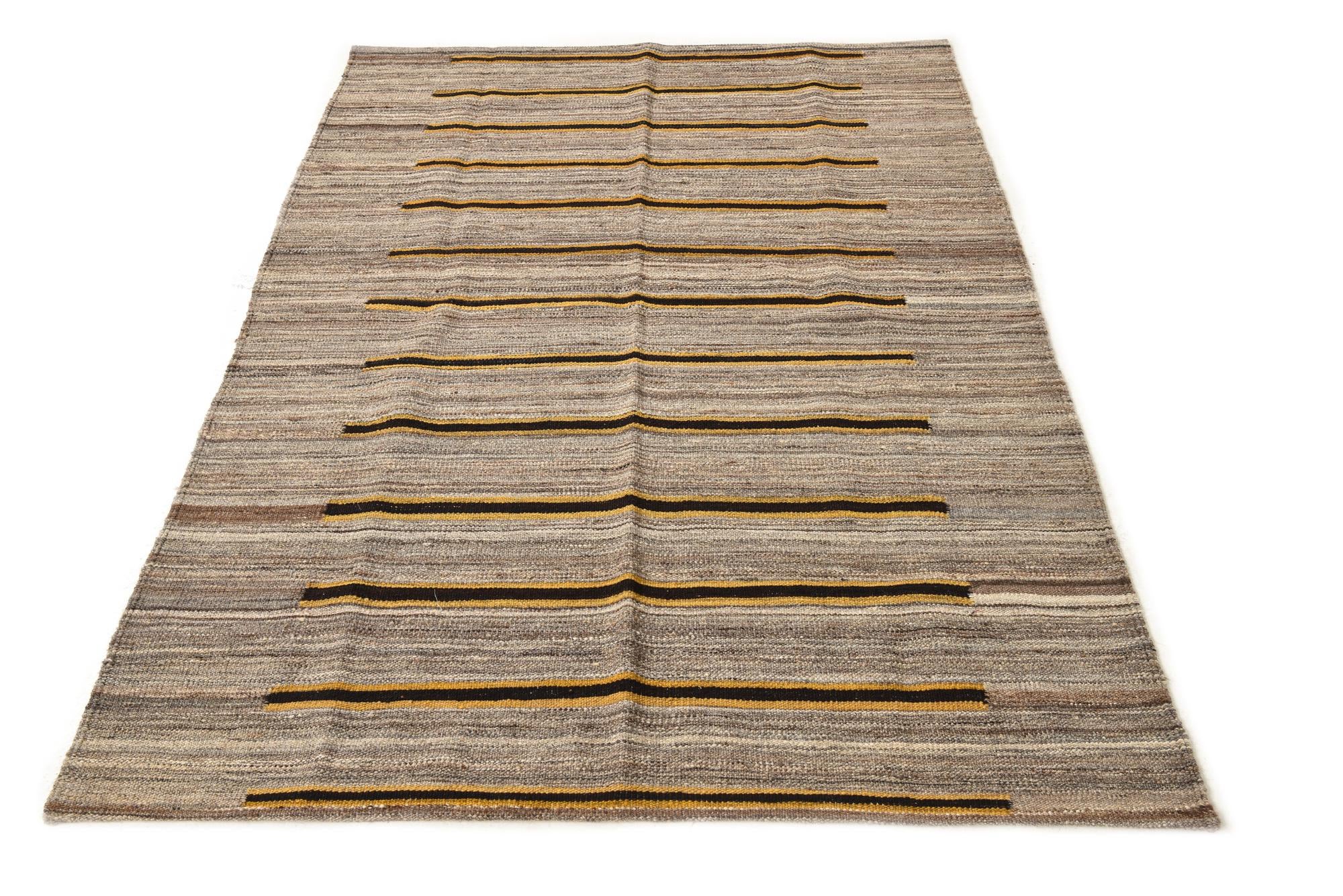 4' 2 x 5' 10 Hand Woven Kilim Modern Wool Rug