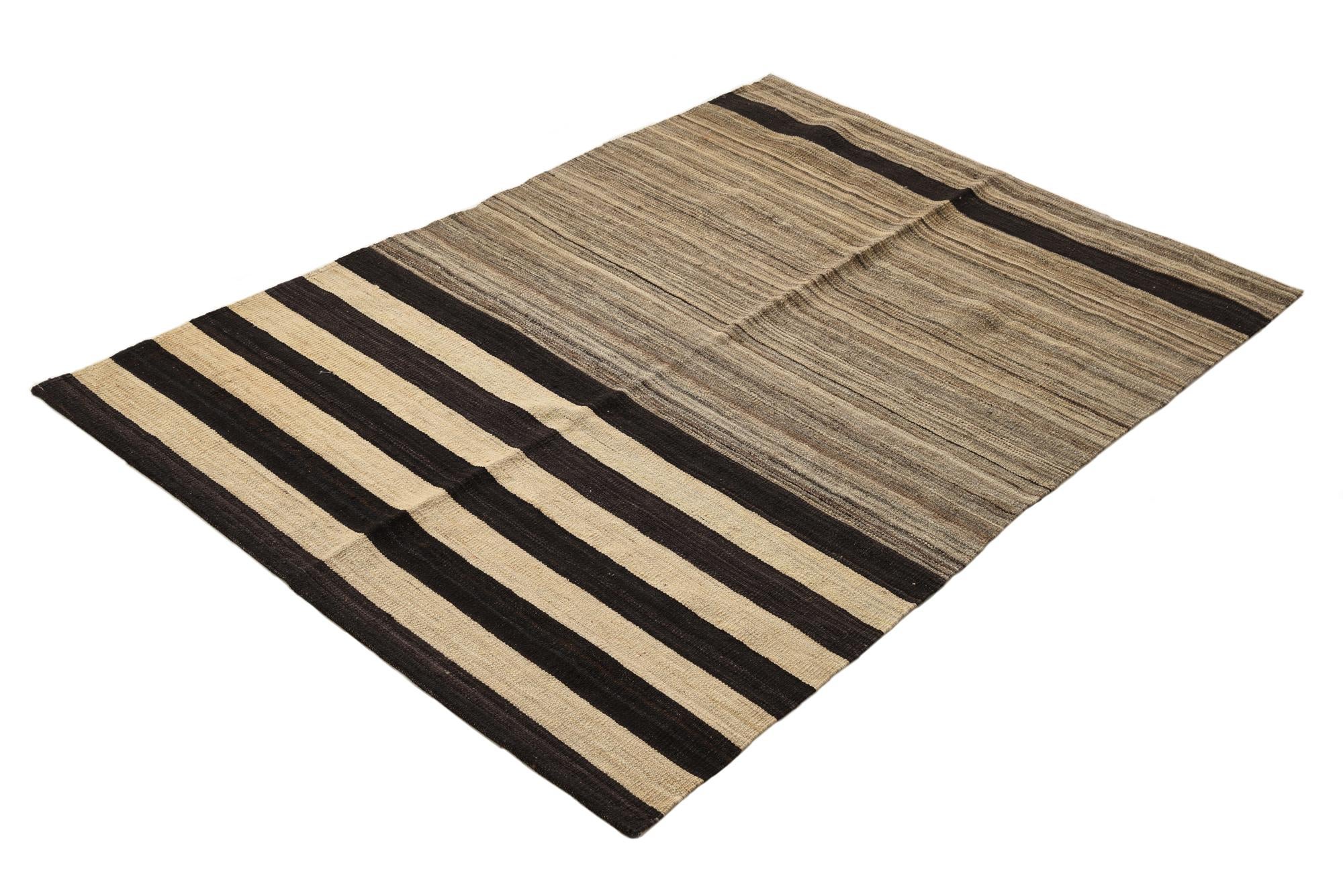 4' 1 x 5' 10 Hand Woven Kilim Modern Wool Rug