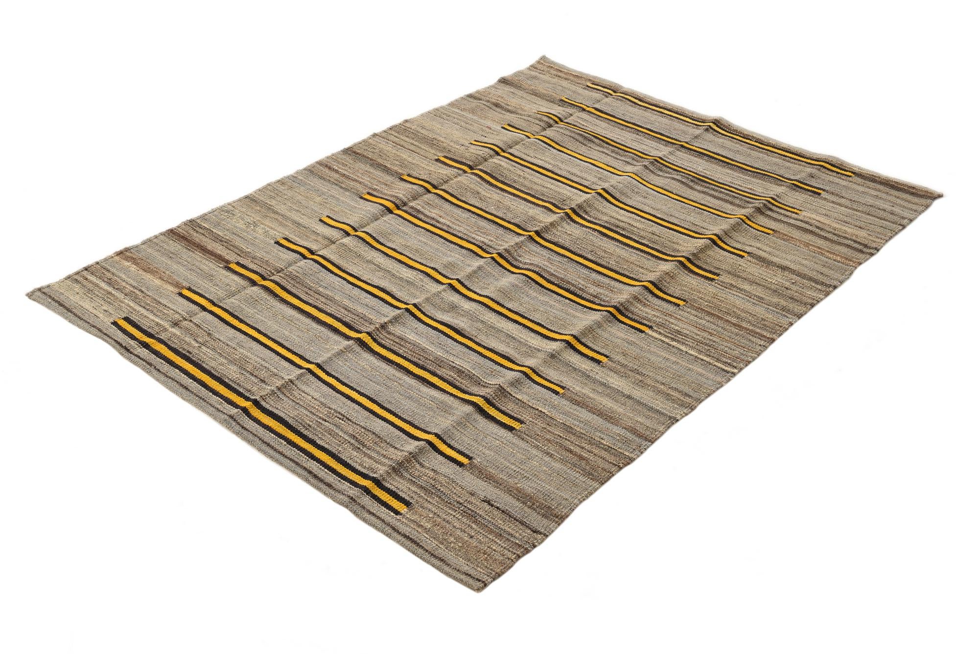 4' 2 x 5' 10 Hand Woven Kilim Modern Wool Rug
