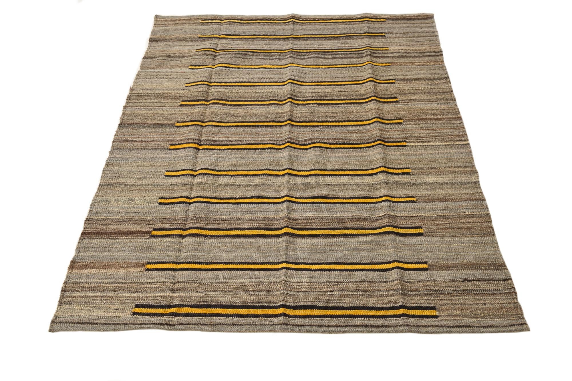 4' 2 x 5' 10 Hand Woven Kilim Modern Wool Rug
