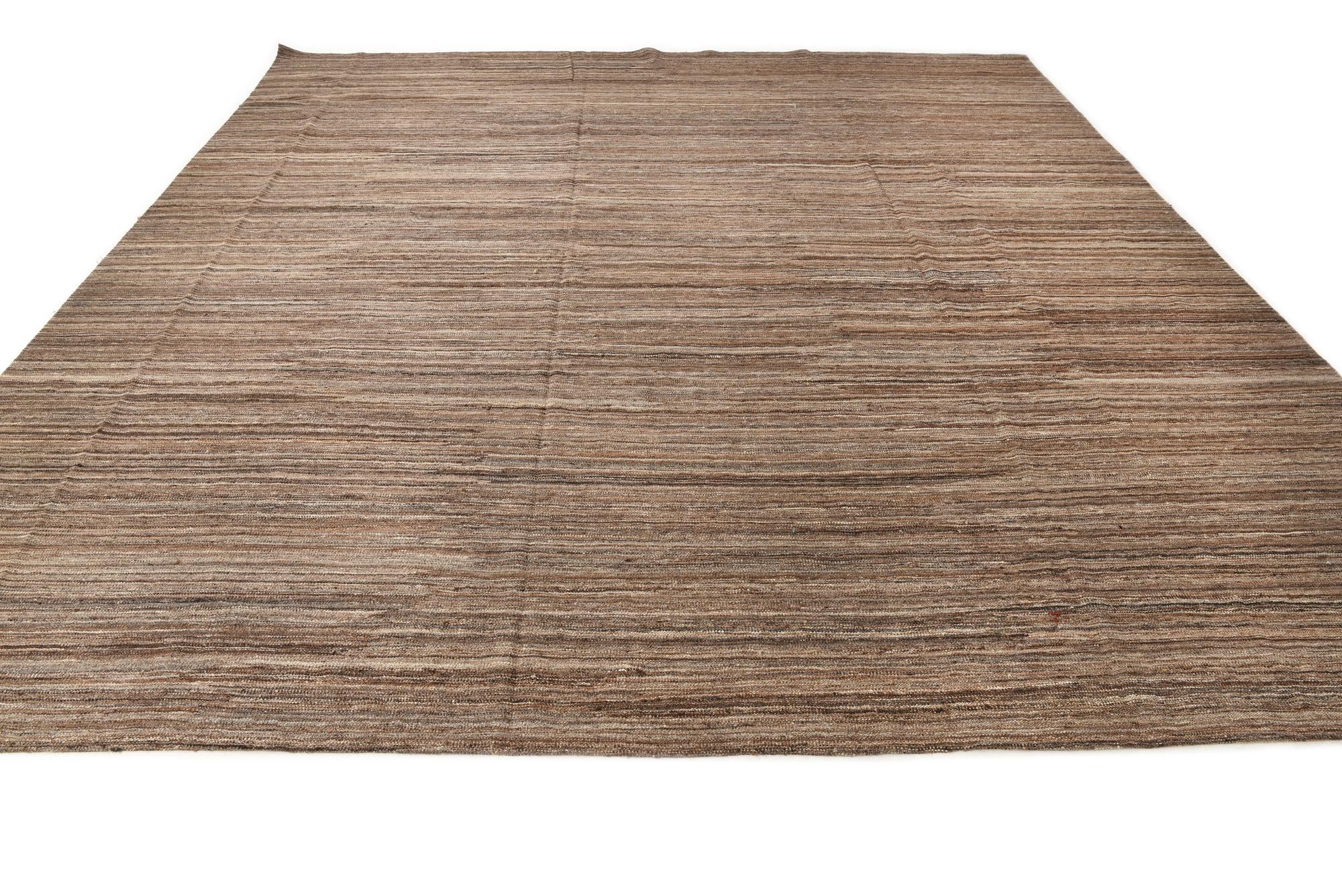 12' 3 x 13' 5 Hand Woven Kilim Modern Wool Rug