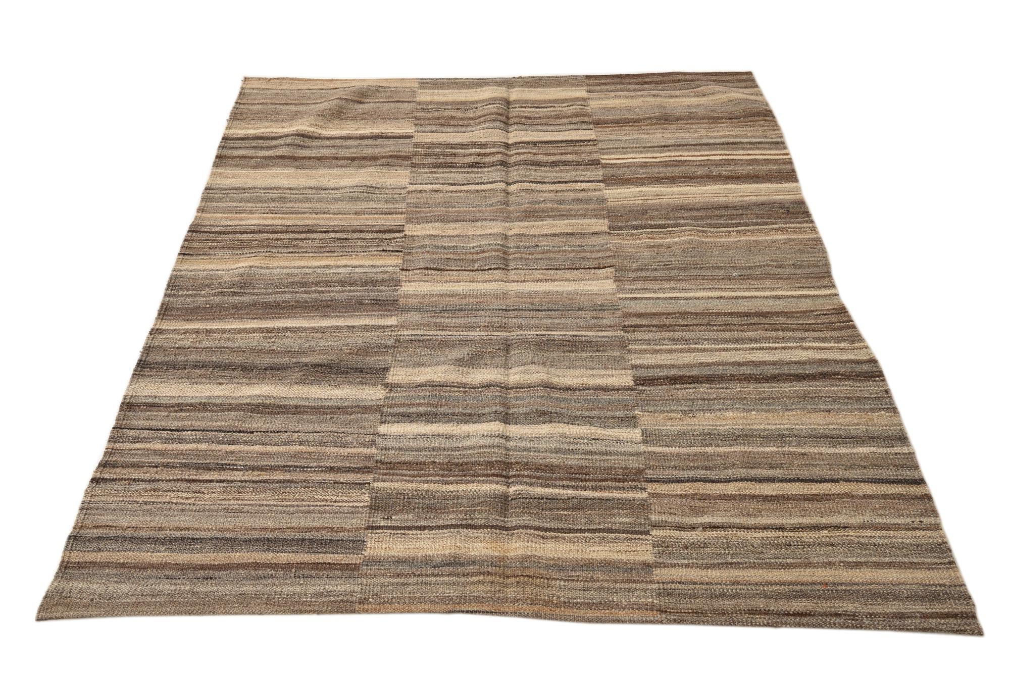 4' 3 x 5' 10 Hand Woven Kilim Modern Wool Rug