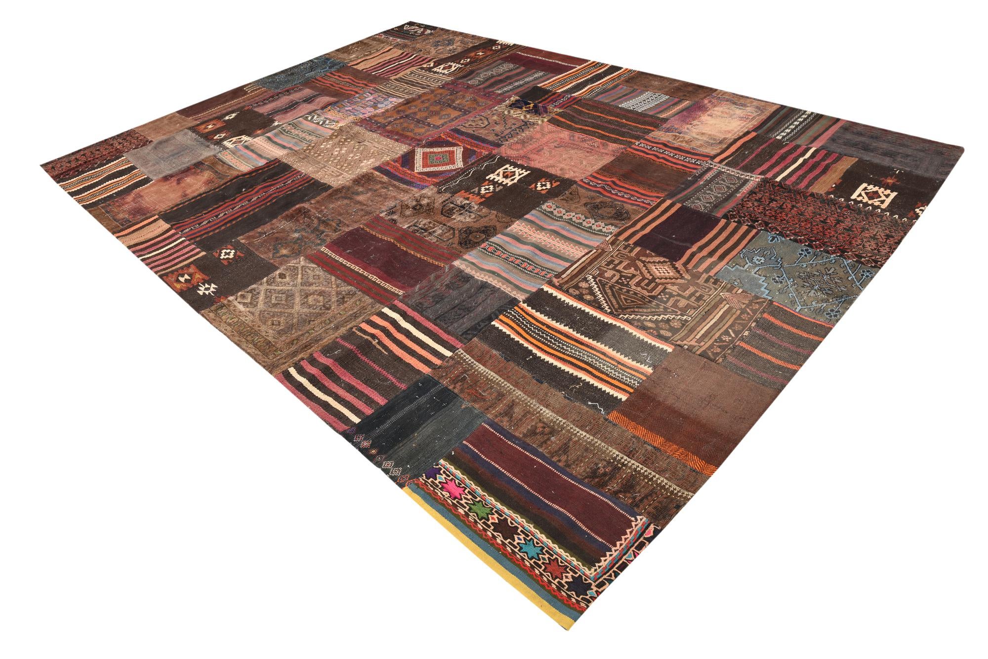 8' 9 x 12' 1 Hand Woven Kilim Patchwork Wool Rug