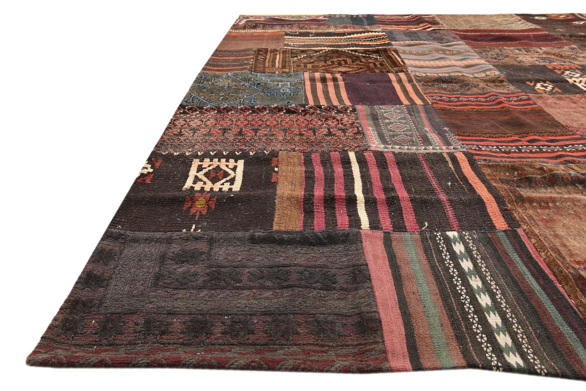 8' 9 x 12' 1 Hand Woven Kilim Patchwork Wool Rug