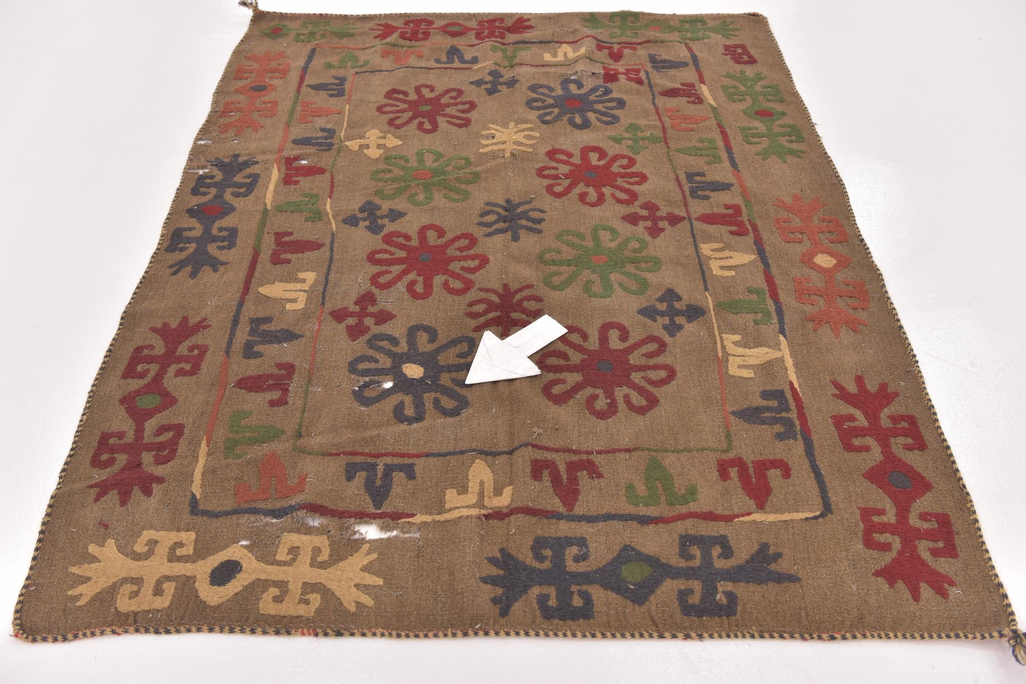 4' 10 x 6' 4 Hand Woven Kilim Suzani Wool Rug