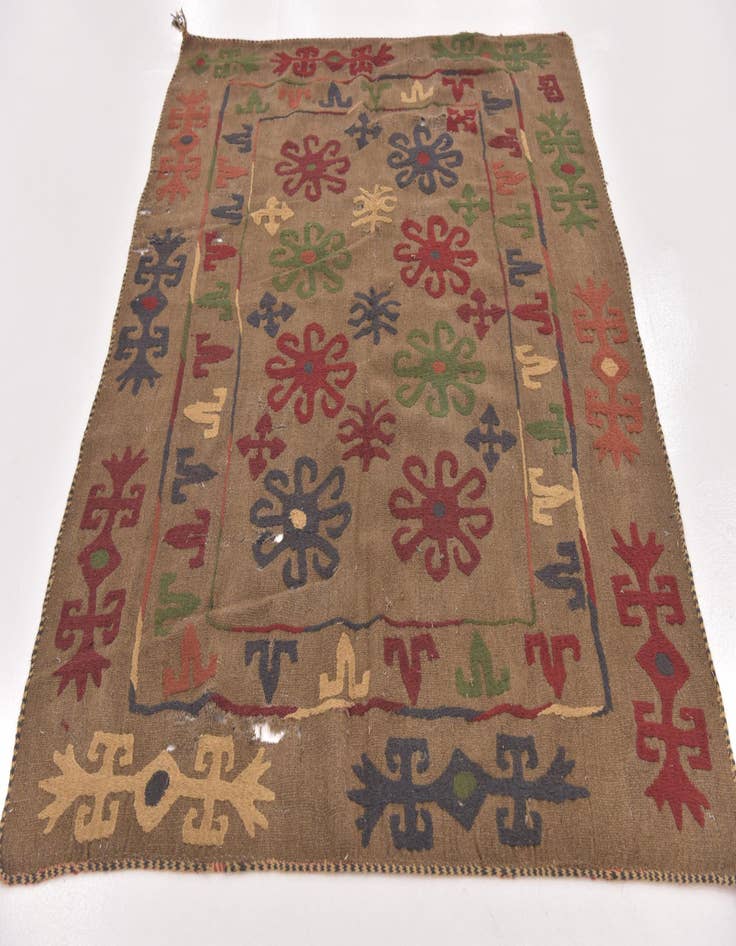 Detail image of 4' 10 x 6' 4 Hand Woven Kilim Suzani Wool Rug