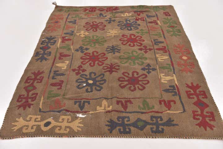 4' 10 x 6' 4 Hand Woven Kilim Suzani Wool Rug