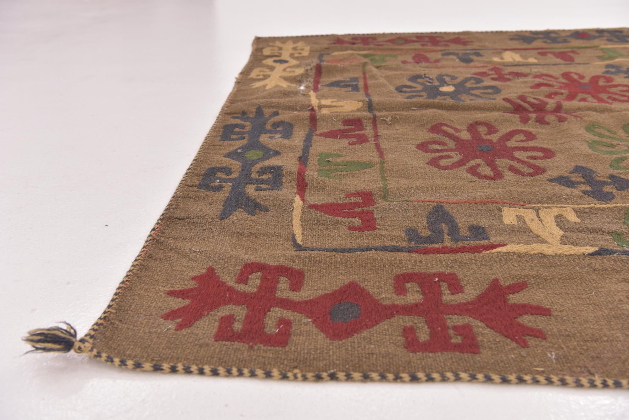 4' 10 x 6' 4 Hand Woven Kilim Suzani Wool Rug
